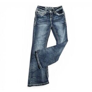 Answer Me Women’s 11/30 Jeans Bootcut Rhinestones Bling Embroidered Thick Stitch